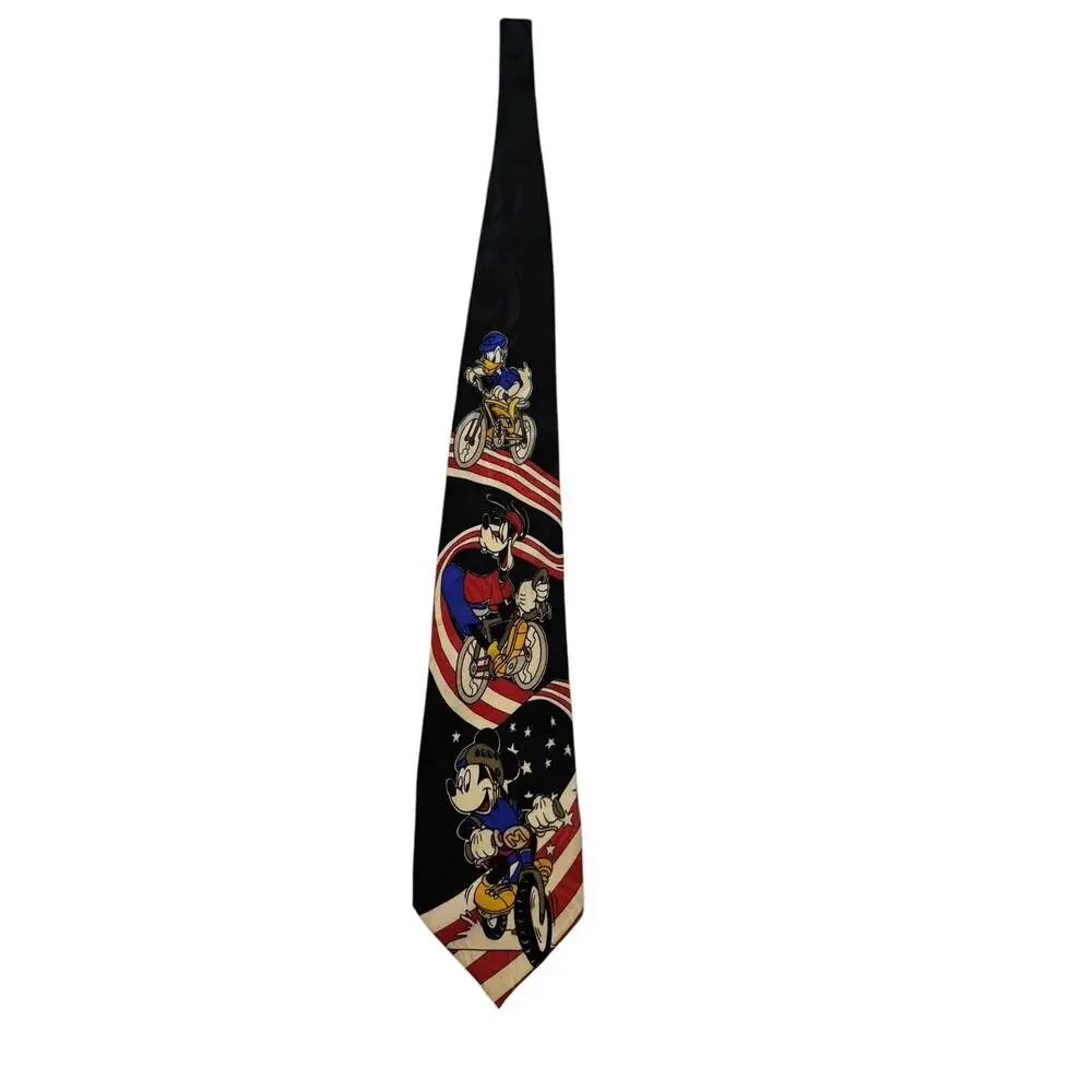 Disney Mickey Unlimited Mickey Mouse Goofy Donald Duck Bike Riding Necktie